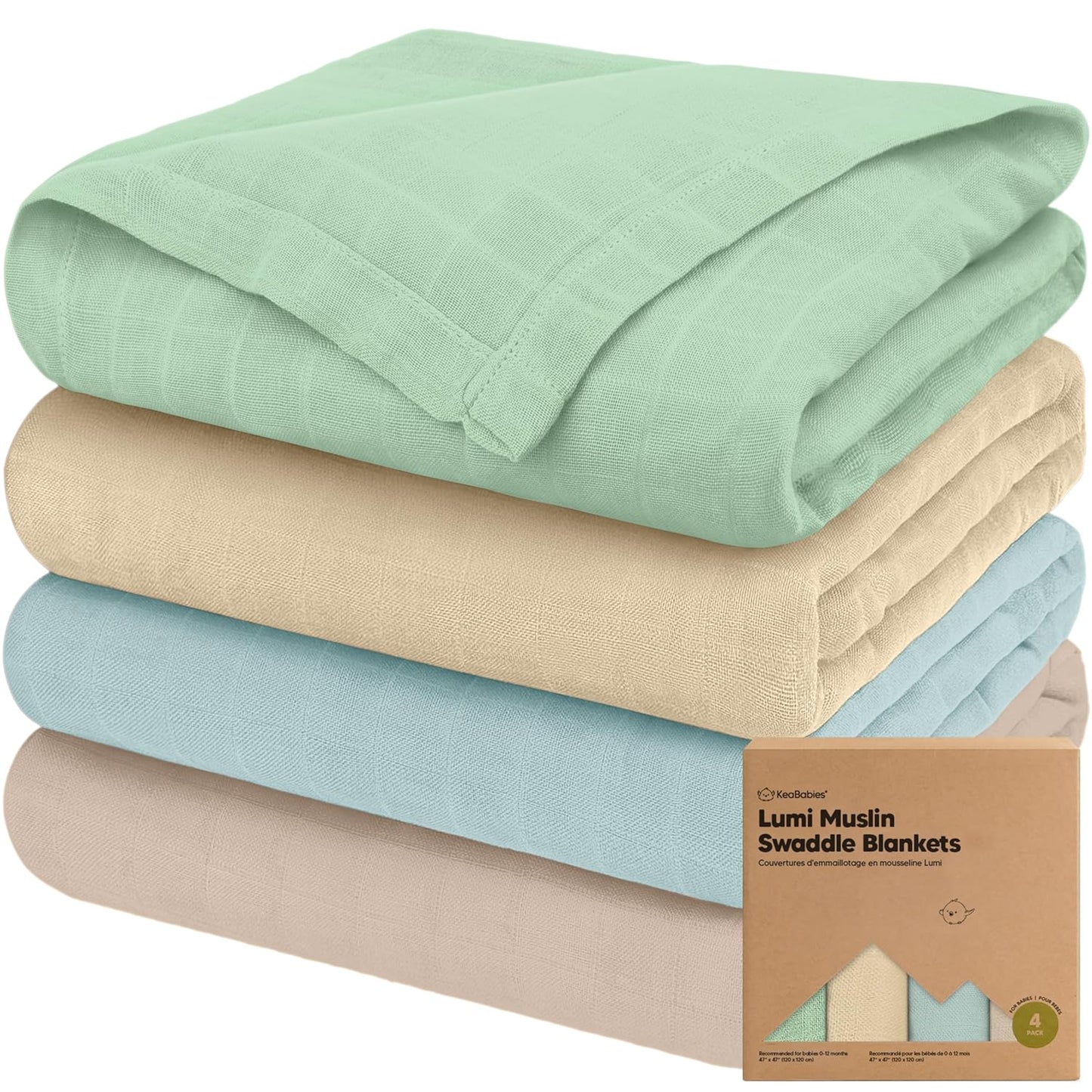 4-Pack Muslin Swaddle Blankets for Boys, Girls - Organic Baby Swaddles for Newborns, Soft & Breathable Receiving Baby Blankets for Girl, Boy, Neutral, Newborn Essentials Gift (Mirage)