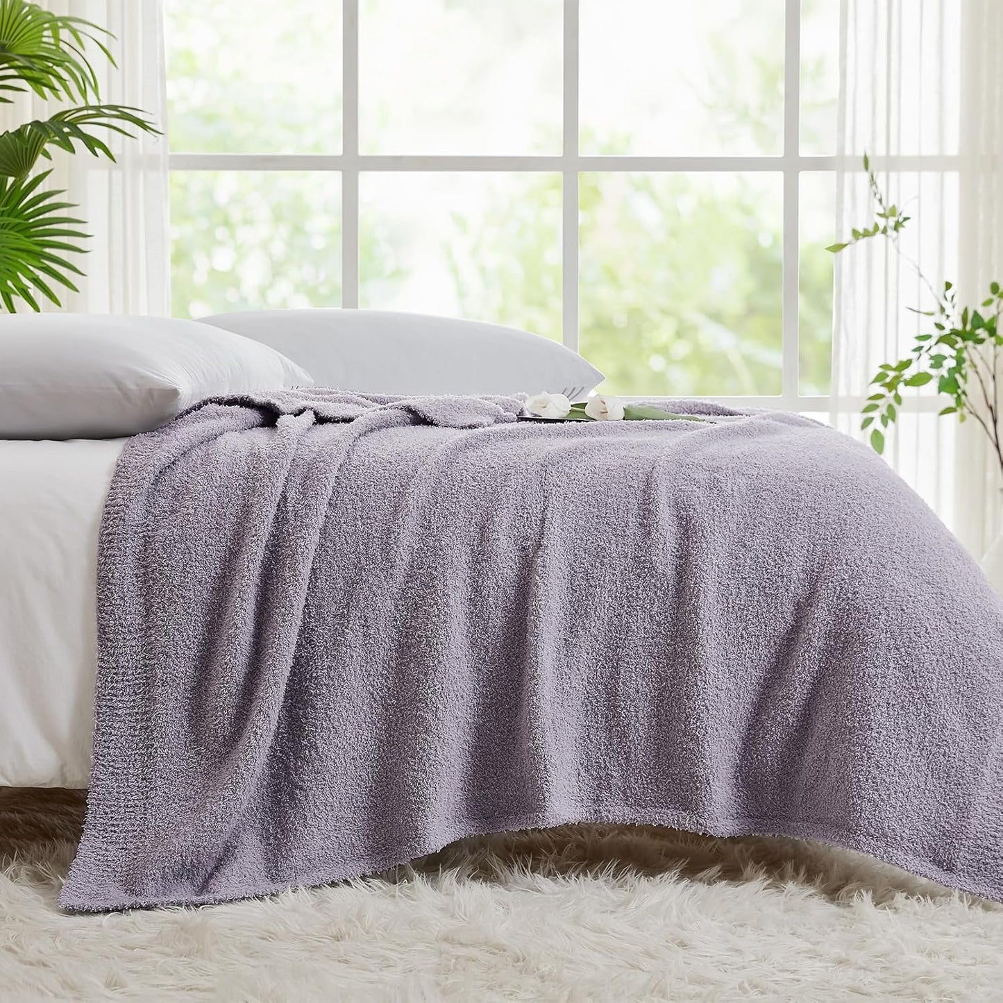 CYMULA Knit Throw Blanket for Couch Purple - Super Soft Lightweight Plush Fuzzy Fluffy Cozy Blankets and Throws for Sofa Bed, 50 x 60 inches