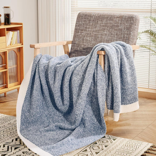NEXHOME PRO Super Soft Throw Blankets for Couch, Twin Size Cozy Blankets Reversible Knit Blanket for Women, Fuzzy Plush Lightweight Throws for Sofa, Bed, Picnic, Heather Blue White, 60 x 80 inches
