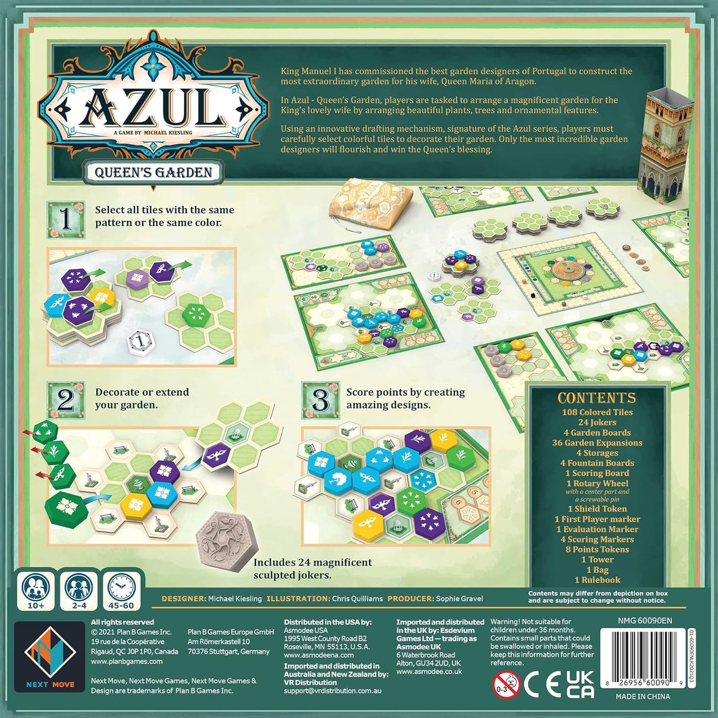 Asmodee Azul Queen's Garden Board Game - Create a Royal Paradise, Mosaic Tile Placement Strategy Game for Kids & Adults, Ages 10+, 2-4 Players, 45-60 Minute Playtime
