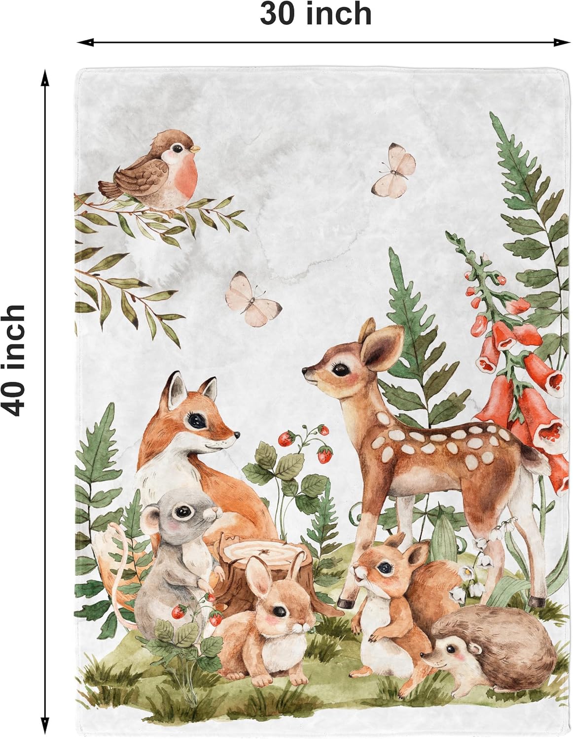 UNIQUE Woodland Ultra Soft Fleece Baby Blanket 30x40in, Cute Forest Animals Baby Blanket, Gender Neutral
