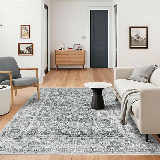 Area Rugs 5x7 - Grey Area Rug for Living Room, Bedroom & Dining Room - Soft Faux Wool, Low-Pile Distressed Carpet Print Floor Covering