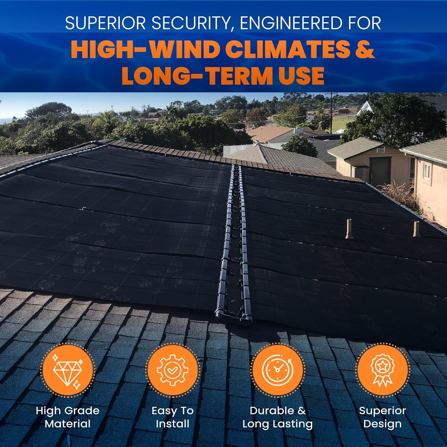 Industrial Grade Solar Pool Heater DIY Kit - Superior High-Wind Strapless Mounting System & Maximum Freeze Resistance (4-4'x10.5' / 168 Square Feet)