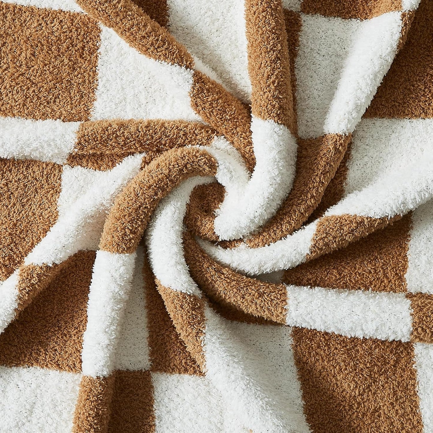 WRENSONGE Checkered Throw Blanket, Burnt Orange Soft Cozy Fluffy Warm Hand Made Throw Blankets for Couch, Sofa, Chair, Bed, Camping, Picnic, Travel Lightweight Bed Blanket - 60"*80"