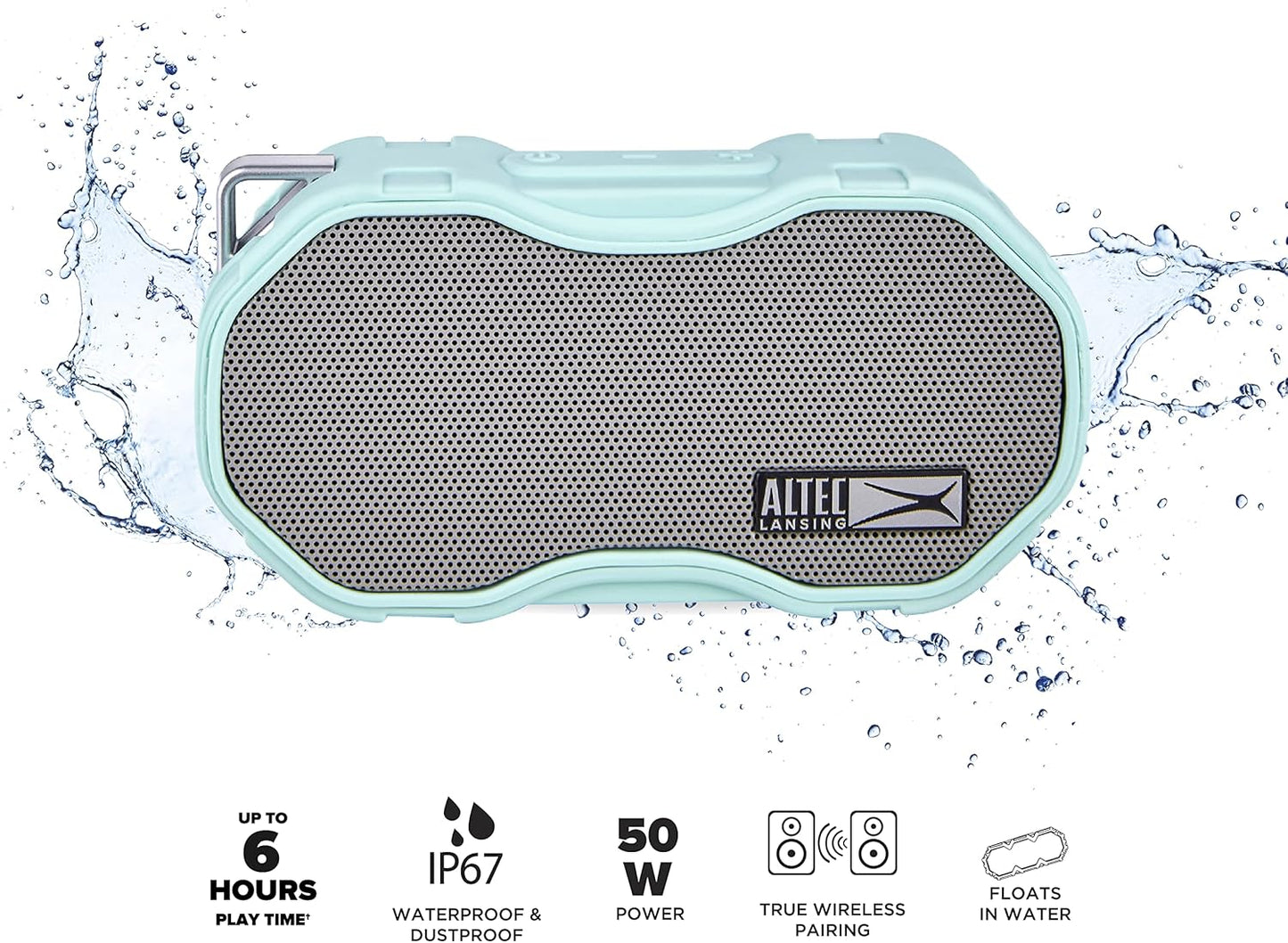 Altec Lansing Baby Boom XL - Waterproof Bluetooth Speaker, Wireless & Portable Speaker for Travel & Outdoor Use, Deep Bass & Loud Sound, 1 Pack, Mint