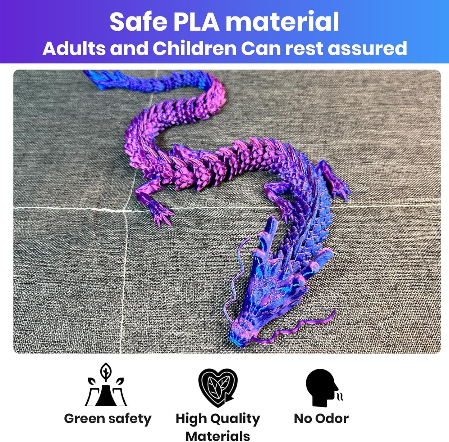 3D Printed Dragon,Chinese Dragon,Dragon Statue,Fidget Toys,18 in,Fidget Toys for Autism/ADHD,3D Printed Present Toy, Executive Desk Toys,Home Office Decor