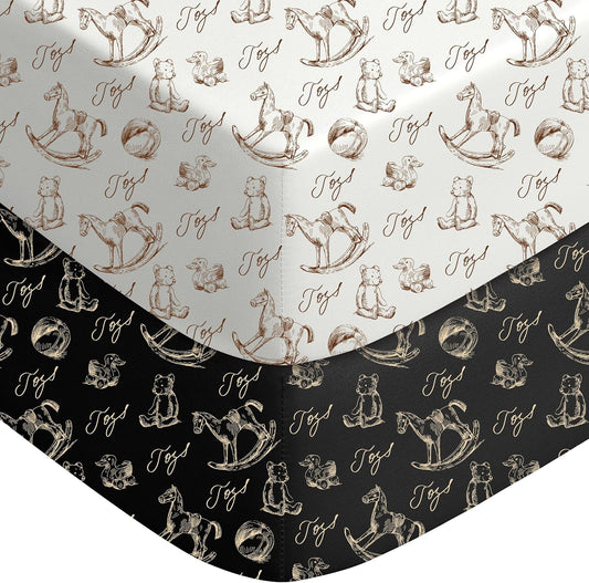 Yoofoss Baby Crib Sheets 2 Pack for Boys and Girls - 52x28 Fitted Crib Sheet Neutral Fits for Standard Crib and Toddler Mattress, Ultra Soft Breathable Microfiber Rocking Horse