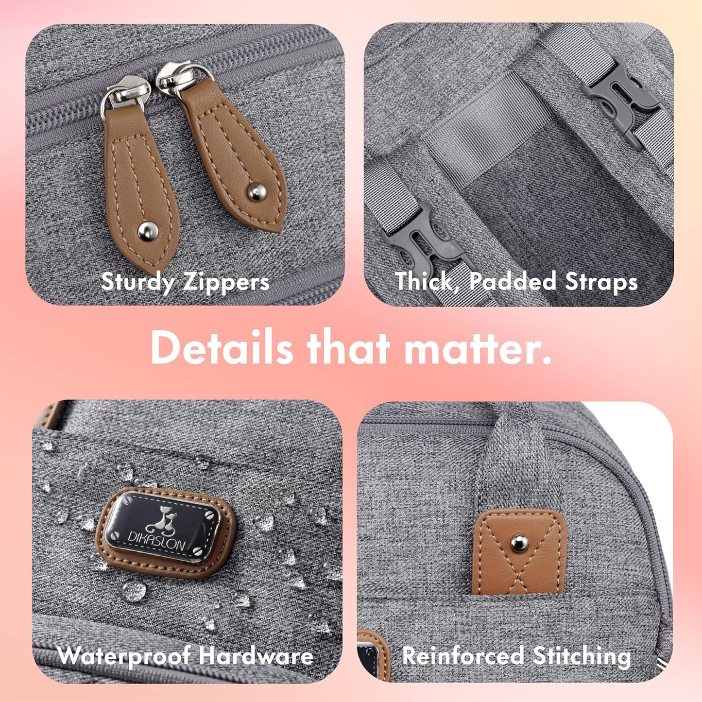 Dikaslon Diaper Bag Backpack with Portable Changing Pad, Pacifier Case and Stroller Straps, Large Unisex Baby Bags for Boys Girls, Multipurpose Travel Back Pack Moms Dads, Gray