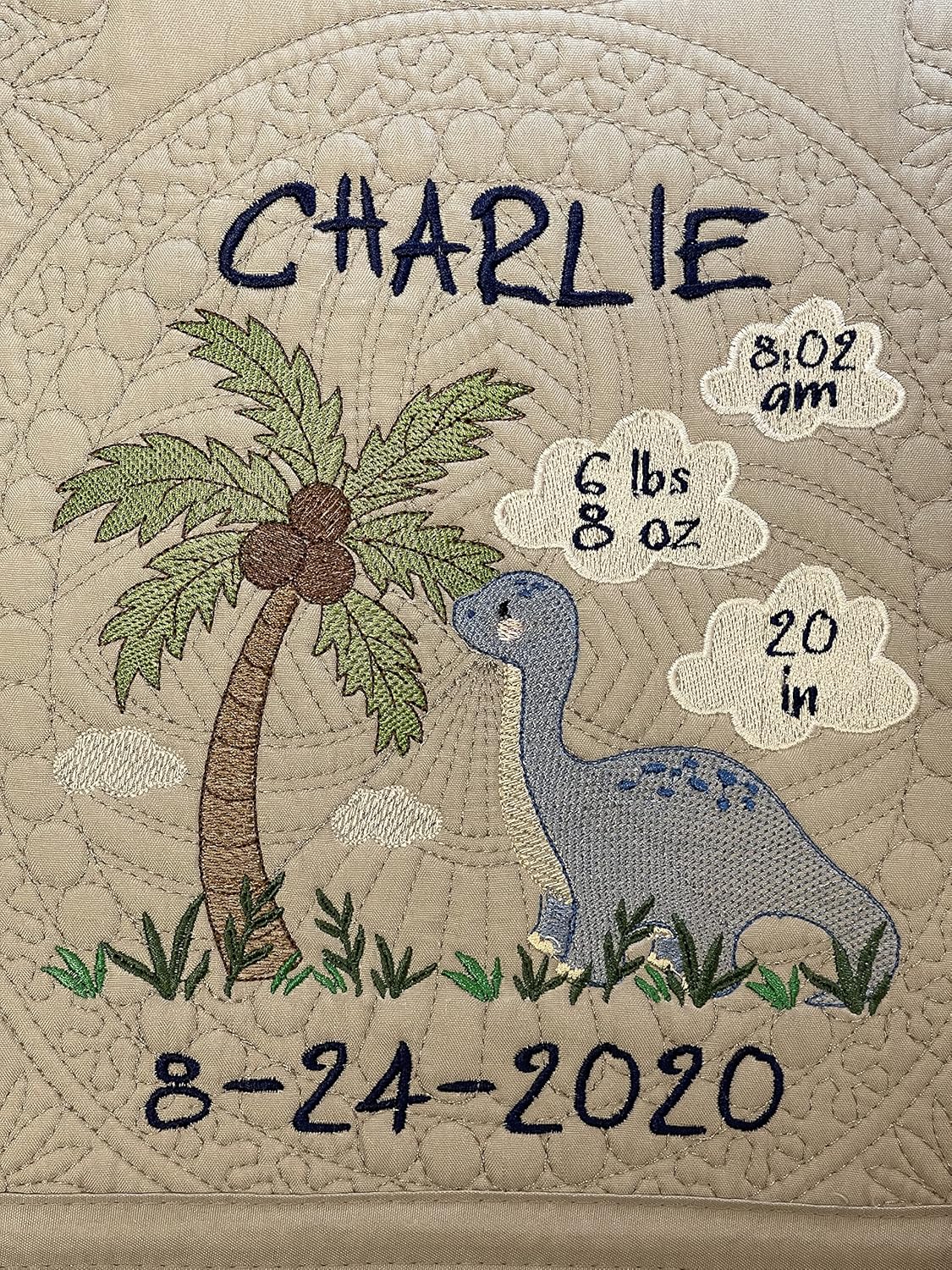 Personalized Baby Blanket Quilt | Monogrammed Blankets for Boys and Girls | Embroidered Baby Gifts | (Dino)