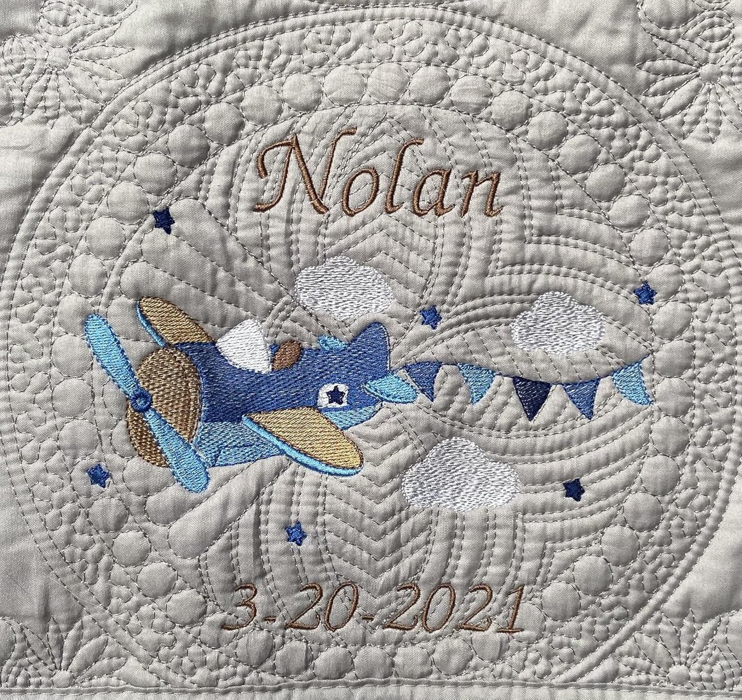 Personalized Baby Blanket Quilt | Monogrammed Blankets for Boys and Girls | Embroidered Baby Gifts | (Airplane)