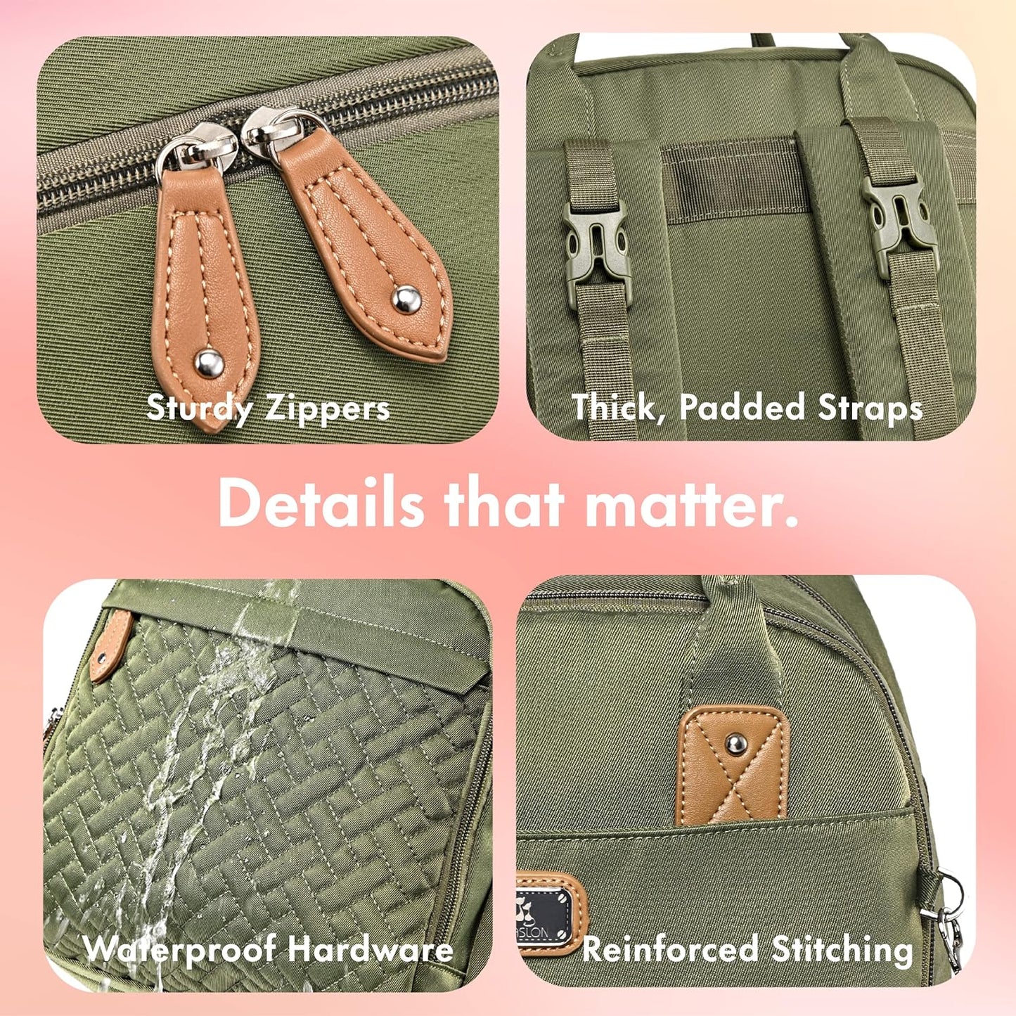 Dikaslon Diaper Bag Backpack with Portable Changing Pad, Pacifier Case and Stroller Straps, Large Unisex Baby Bags for Boys Girls, Multipurpose Travel Back Pack Moms Dads, Green